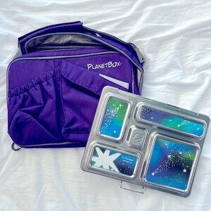 PlanetBox Rover steel bento lunch box with purple case - magnets included